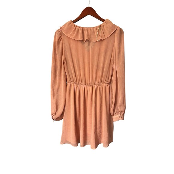 Zara Women’s Pink Peach Long Sleeve V Neck Ruffle Breathable Dress Size Small - Picture 2 of 6